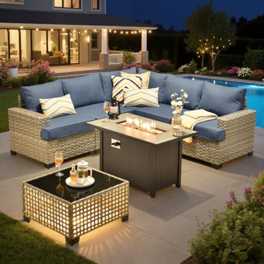 Outdoor Furniture Fire Pit Set - Outdoor Sectional Patio Furniture Set with