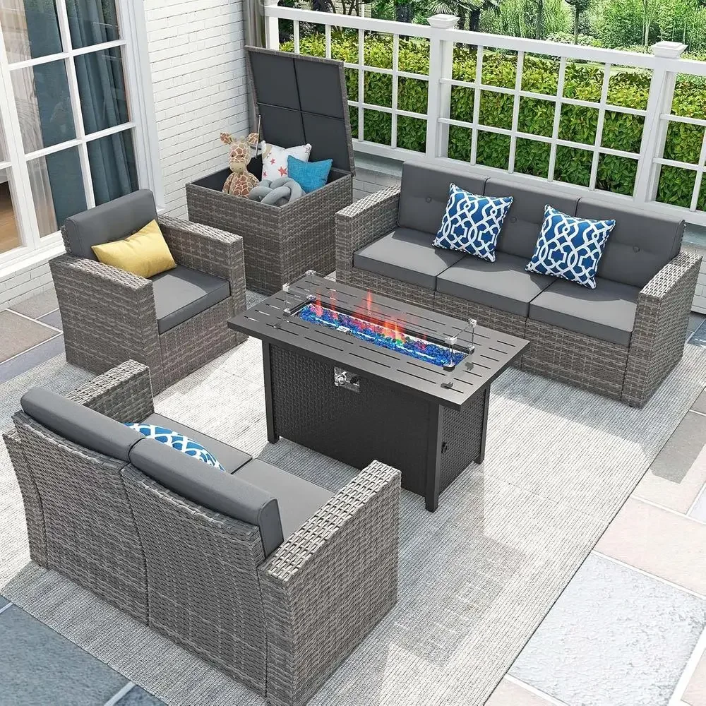 Outdoor Furniture Fire Pit Set - 8-Piece Patio Furniture Set with 45