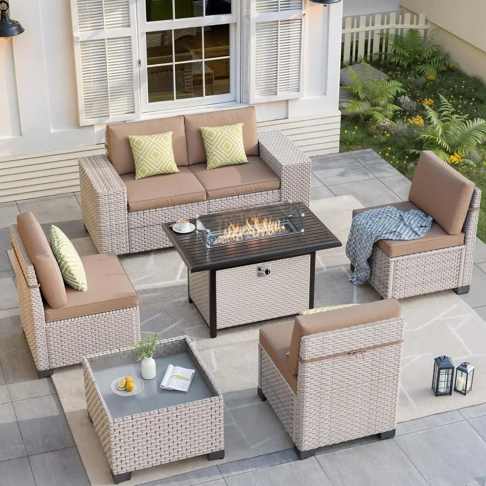 Outdoor Furniture Fire Pit Set - 7-Piece Outdoor Patio Furniture Set with