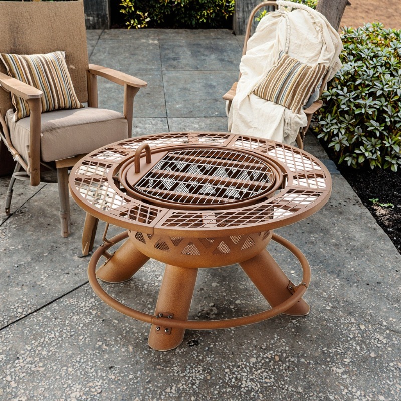 Outdoor Furniture Fire Pit Set - 2026 Modern Outdoor Steel Charcoal Dual-Use