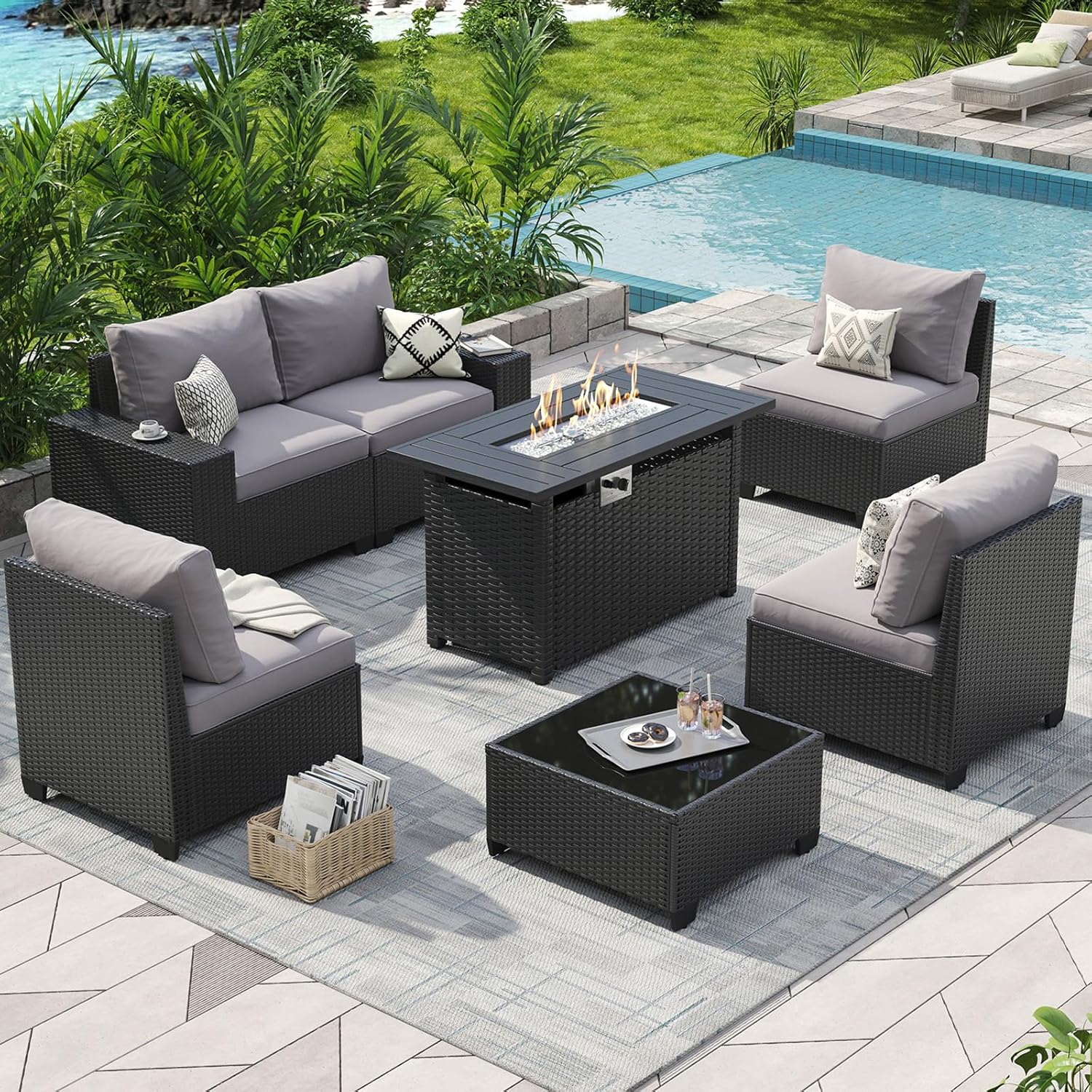 Outdoor Furniture Fire Pit Set - Outdoor Patio Furniture Set with 44''