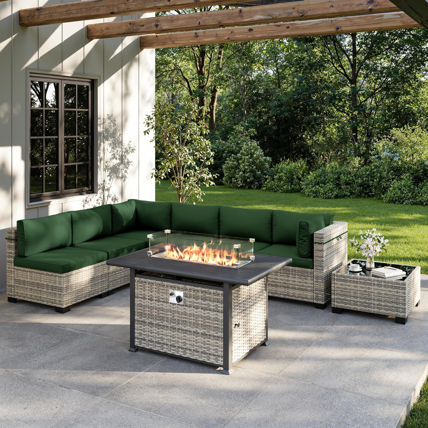 Outdoor Furniture Fire Pit Set - 8-Piece Outdoor Patio Furniture Set with