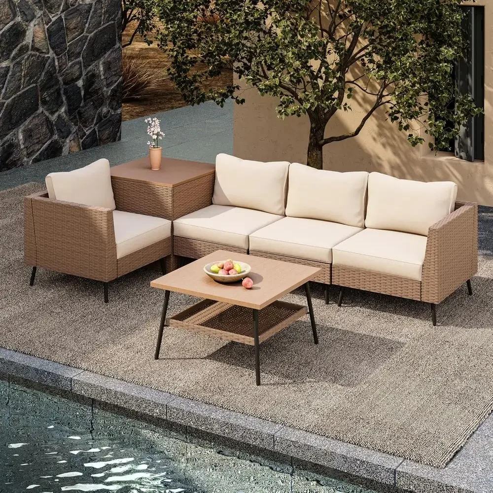 6-Piece Outdoor Patio Furnitur - Outdoor Furniture With Storage For Cushions ulasan dan harga