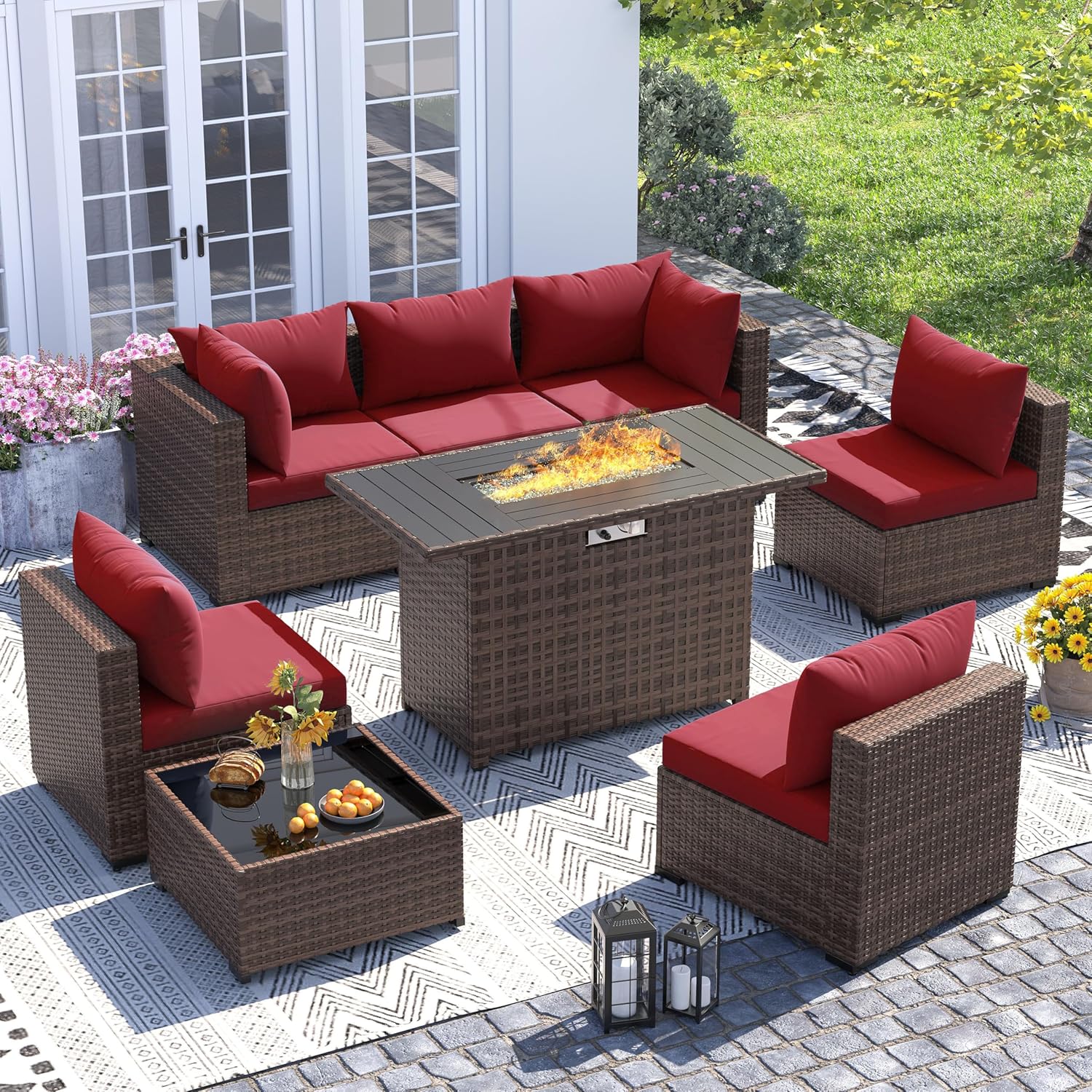 8pc All-Weather Wicker Section - Outdoor Furniture Fire Pit Set ulasan dan harga