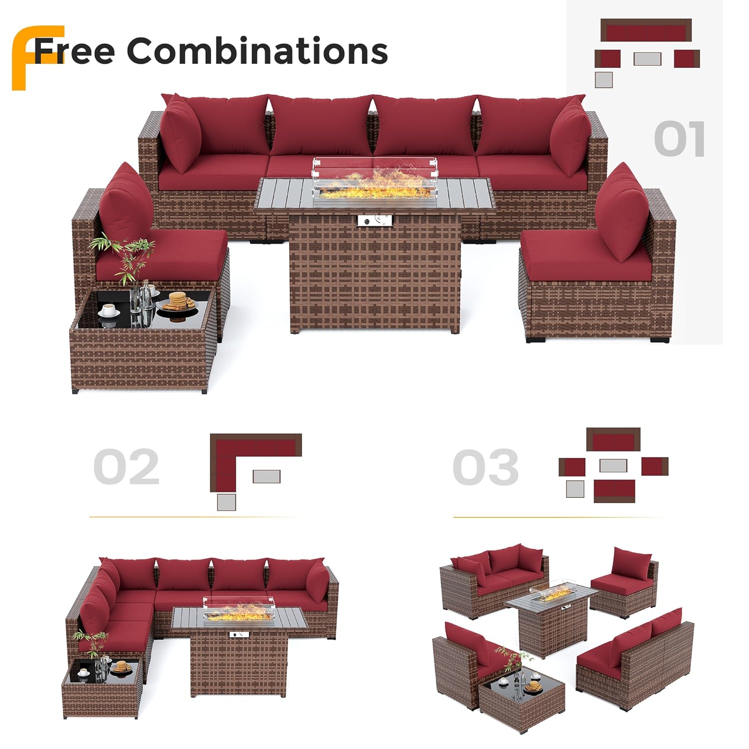 8pc All-Weather Wicker Section - Outdoor Furniture Fire Pit Set ulasan dan harga