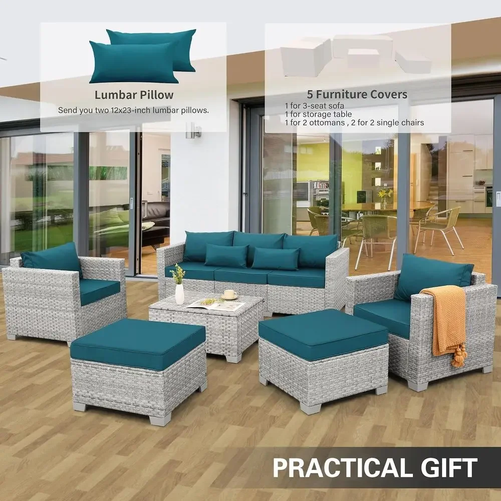 6-Piece Grey Wicker Outdoor Pa - Outdoor Furniture With Storage For Cushions ulasan dan harga