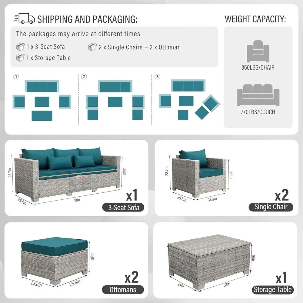 6-Piece Grey Wicker Outdoor Pa - Outdoor Furniture With Storage For Cushions ulasan dan harga