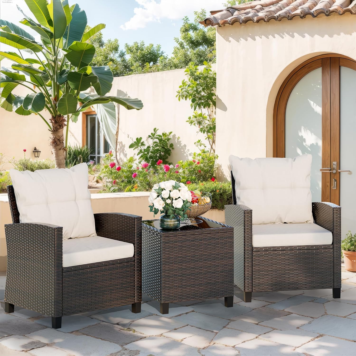 Beige compact 3-piece rattan w - Outdoor Furniture Cushion ulasan dan harga
