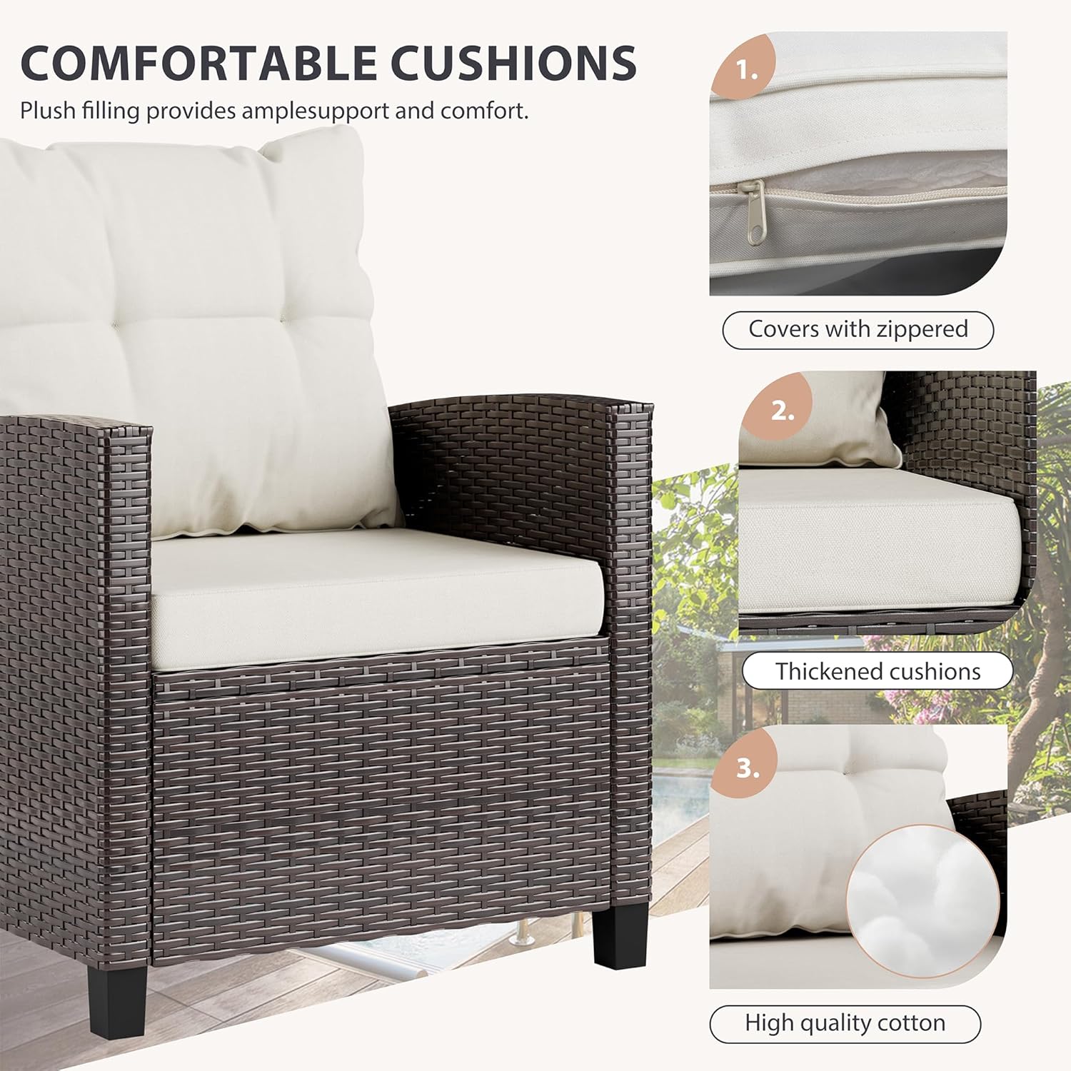 Beige compact 3-piece rattan w - Outdoor Furniture Cushion ulasan dan harga