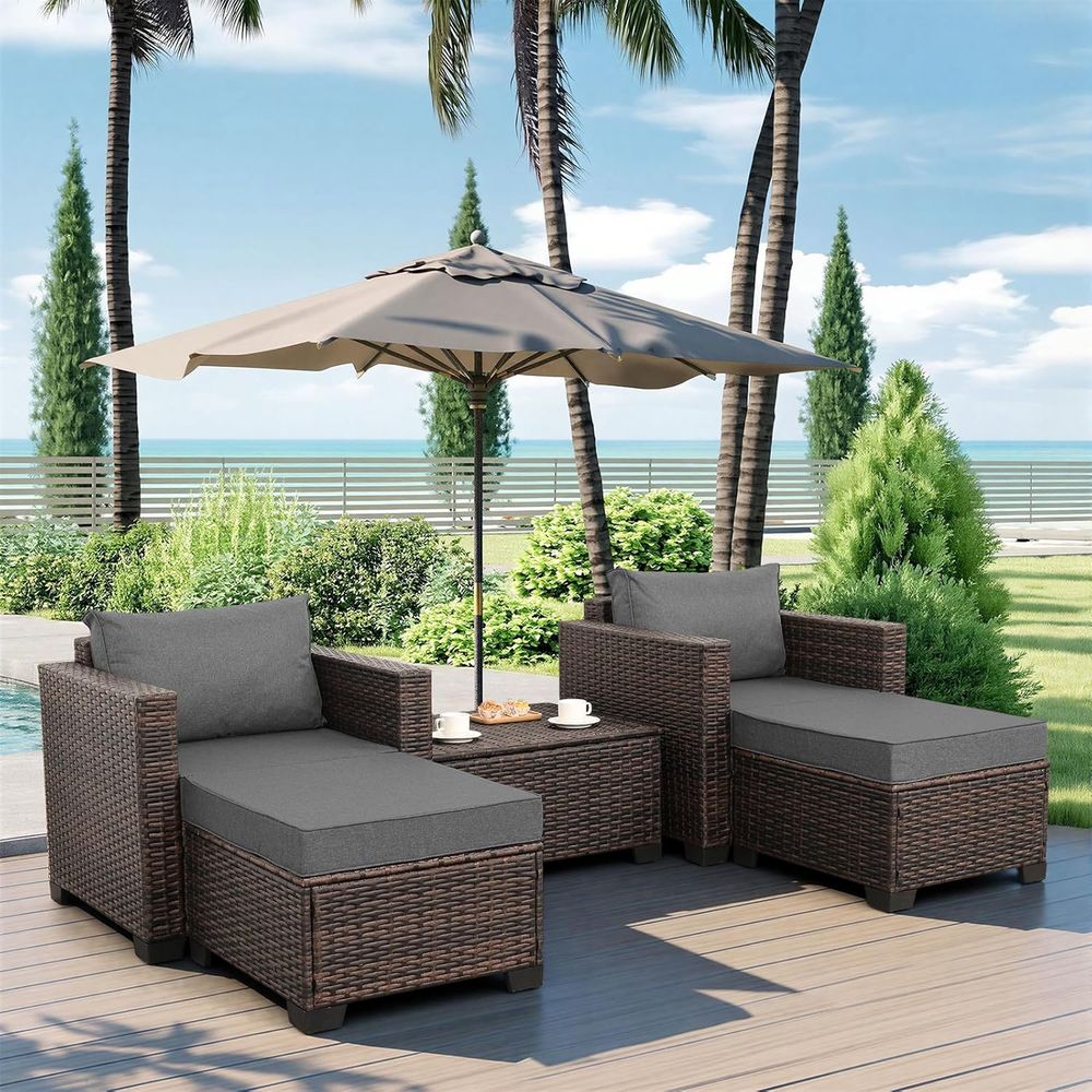 5-Piece HDPE Wicker Outdoor Fu - Outdoor Furniture With Storage For Cushions ulasan dan harga