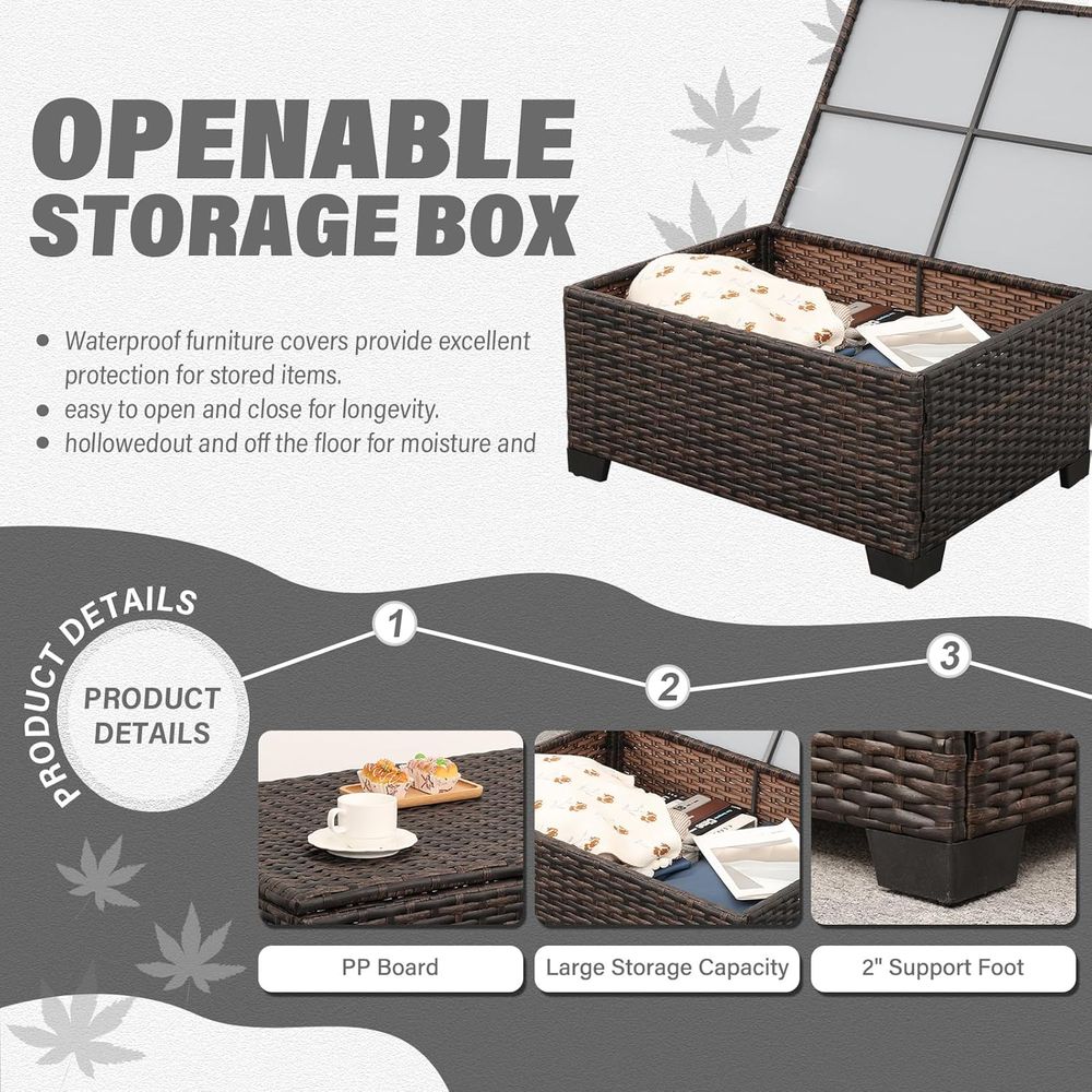 5-Piece HDPE Wicker Outdoor Fu - Outdoor Furniture With Storage For Cushions ulasan dan harga
