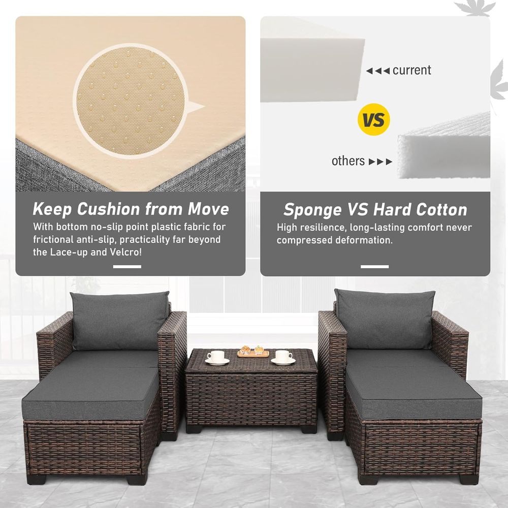 5-Piece HDPE Wicker Outdoor Fu - Outdoor Furniture With Storage For Cushions ulasan dan harga