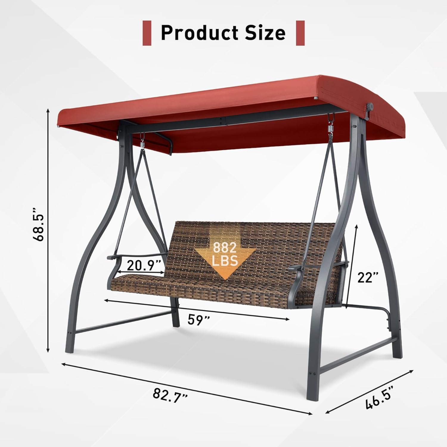 3-Seat Outdoor Porch Swing Adj - Outdoor Furniture Quick Dry ulasan dan harga