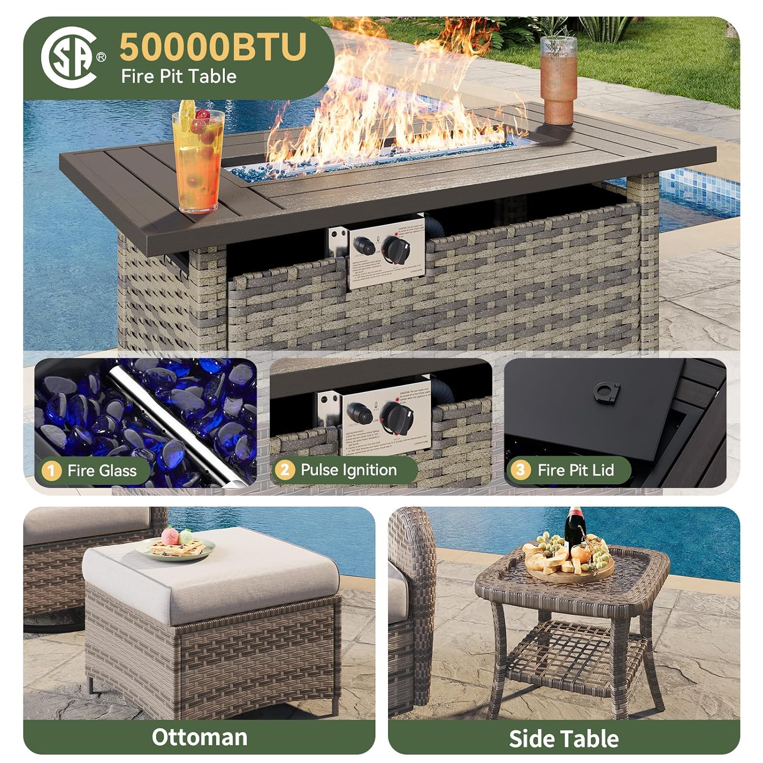 7-Piece Wicker Patio Set with  - Outdoor Furniture Fire Pit Set ulasan dan harga
