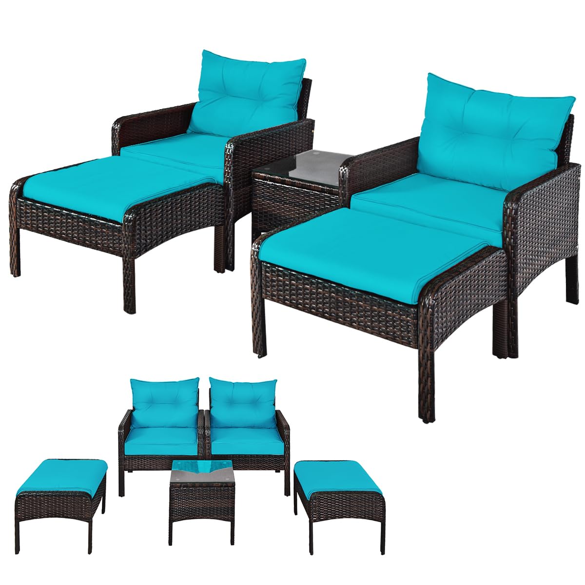 5 Piece Rattan Patio Set Cushi - Outdoor Furniture On Sale ulasan dan harga