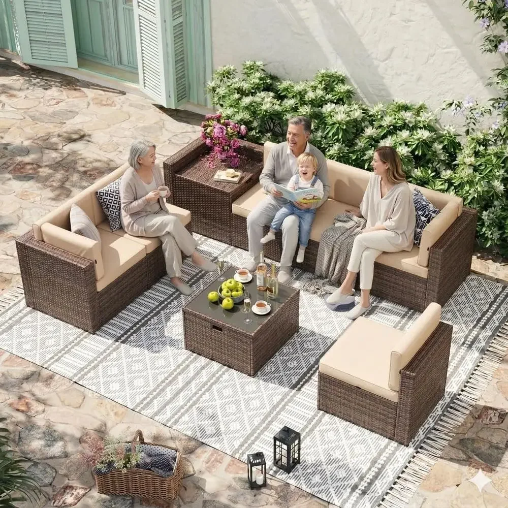 8-Piece Wicker Outdoor Furnitu - Outdoor Furniture With Storage For Cushions ulasan dan harga