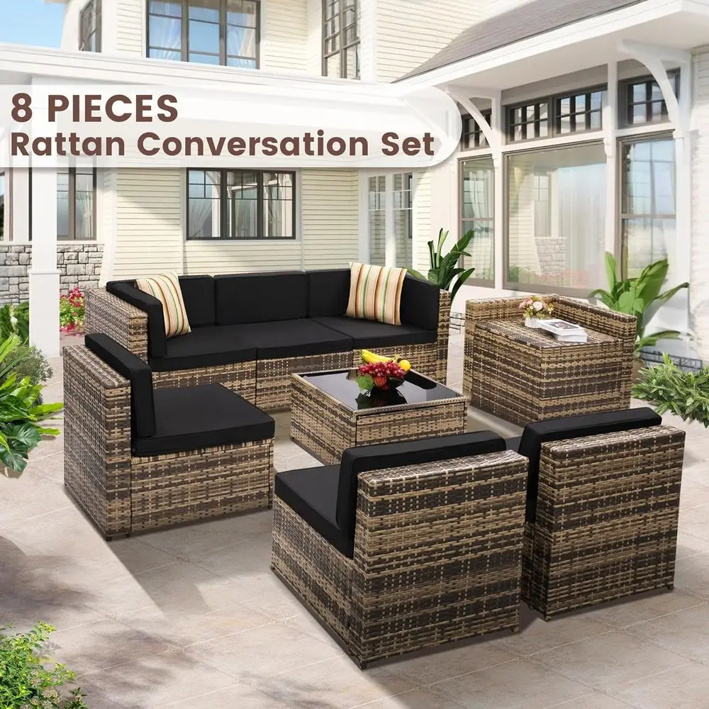 8-Piece Outdoor Wicker Section - Outdoor Furniture With Storage For Cushions ulasan dan harga