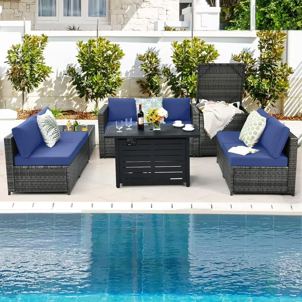 8-Piece Outdoor PE Rattan Pati - Outdoor Furniture With Storage For Cushions ulasan dan harga